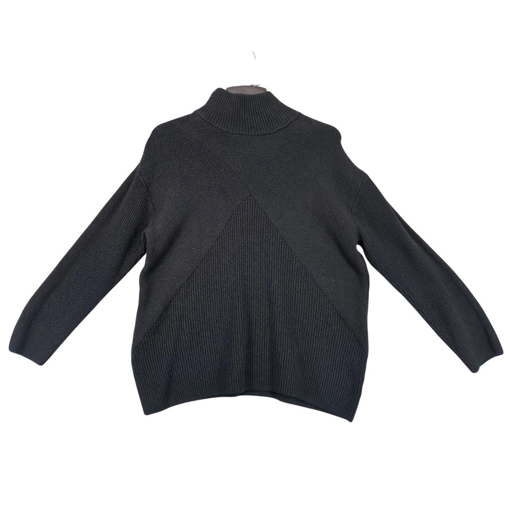 Talbots Black Pullover Sweater Womens XL Turtleneck Asymmetric Mixed Knit Chic